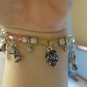 Wine themed beaded charm bracelet